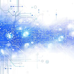 Futuristic technology circuit board visualization in blue and white spectrum design
