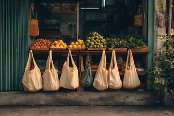 Fresh Produce and Reusable Bags.