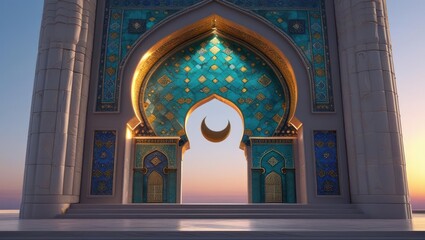 Obraz premium Ornate archway with intricate design and crescent moon.