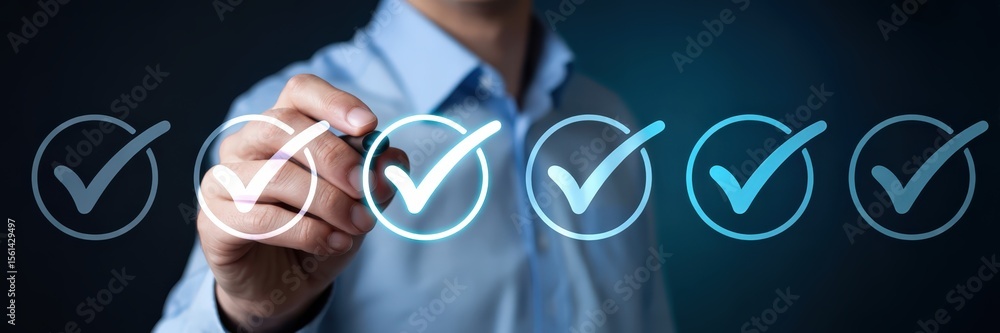 Poster person marking checkmarks on a digital interface.