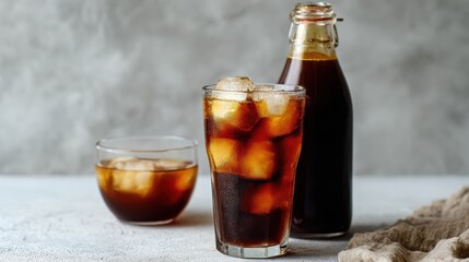 Refreshing iced coffee served in a glass with ice cubes, perfect for a hot summer day.