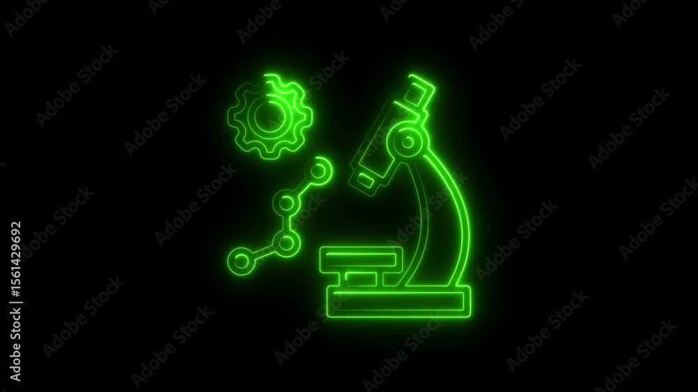 Poster glowing neon science icons animation loop microscope gear molecule connection abstract background