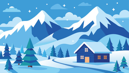 Winter wonderland with snowy mountains as a simple vector illustration.
