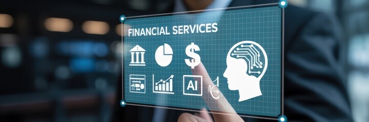 Digital interface displays financial services with artificial intelligence.