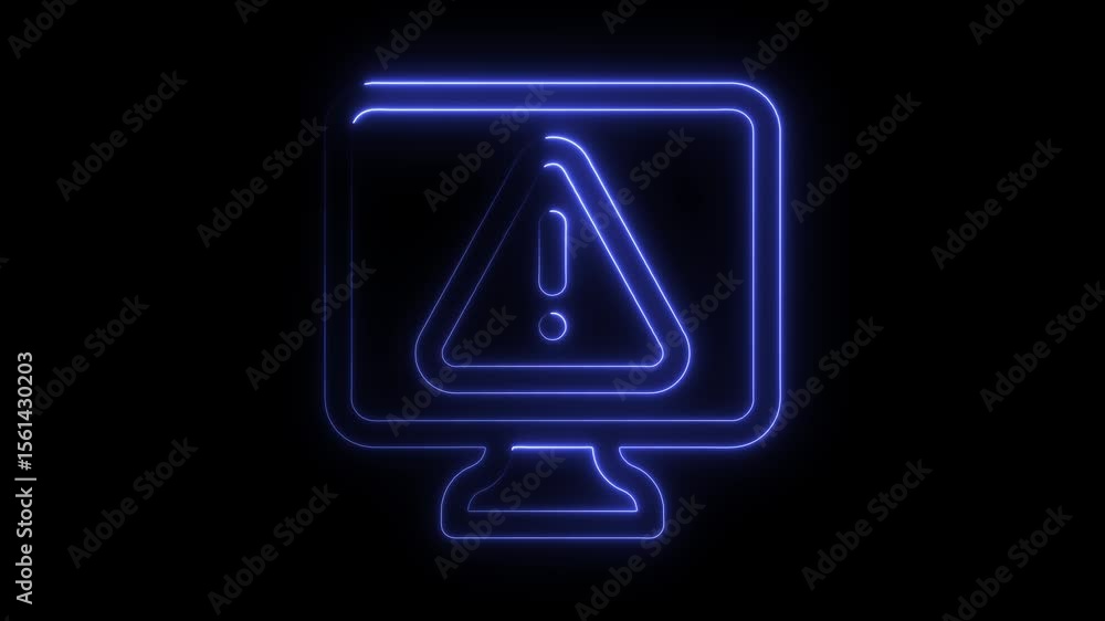 Poster neon alert computer screen warning sign animated loop cybersecurity digital technology concept