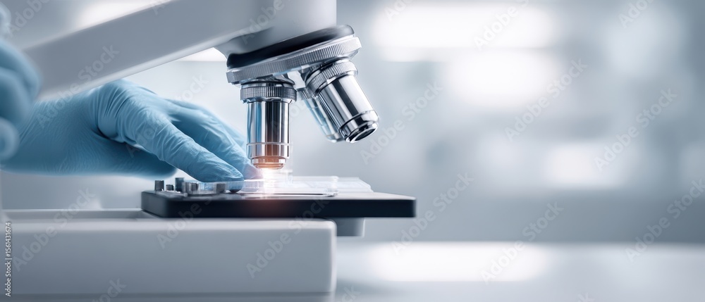 Poster the microscope in a laboratory setting with a focus on scientific exploration.