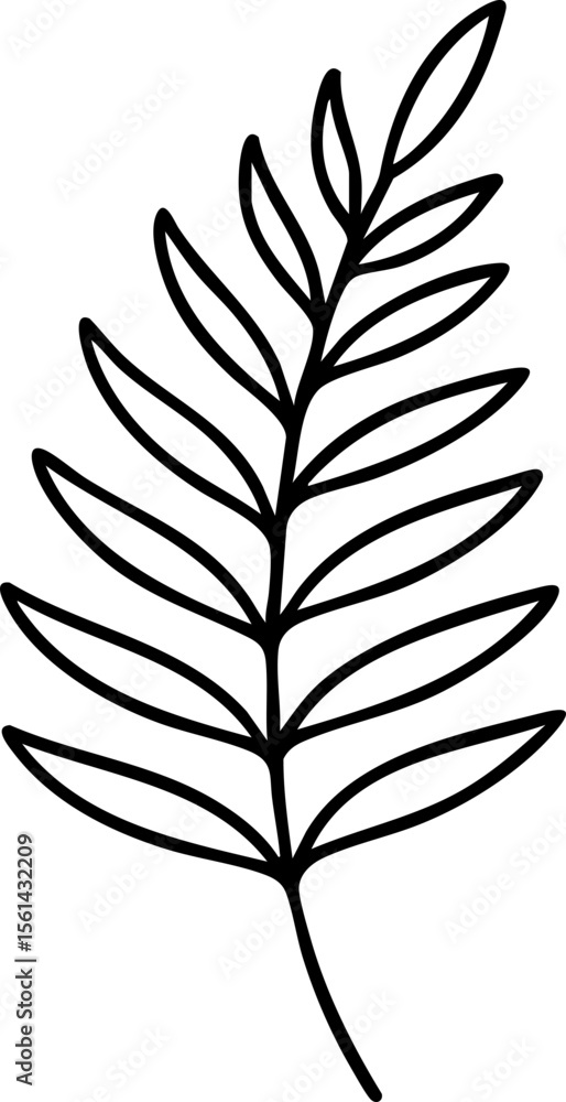 Wall mural simple black outline illustration of a delicate branch with multiple leaves on a white background