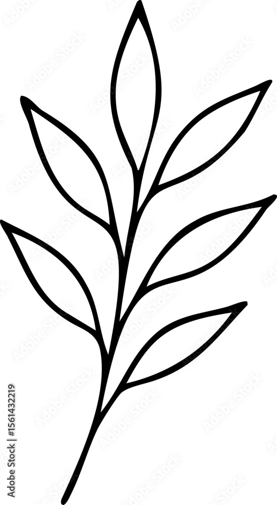 Wall mural simple outline illustration of a branch with multiple leaves graphic
