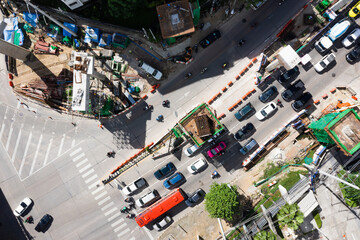 Elevated Railway Construction Over Busy City Street