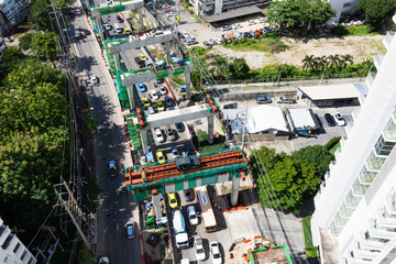Elevated Railway Construction Over Busy City Street