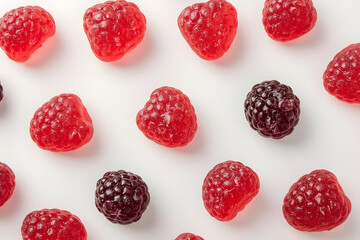 Gummy candy texture in the form of raspberry and blackberry berries