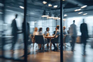 Blurred soft of people meeting at table business people talking in modern office