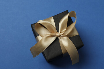 Bright Christmas decorations and gifts on a blue background