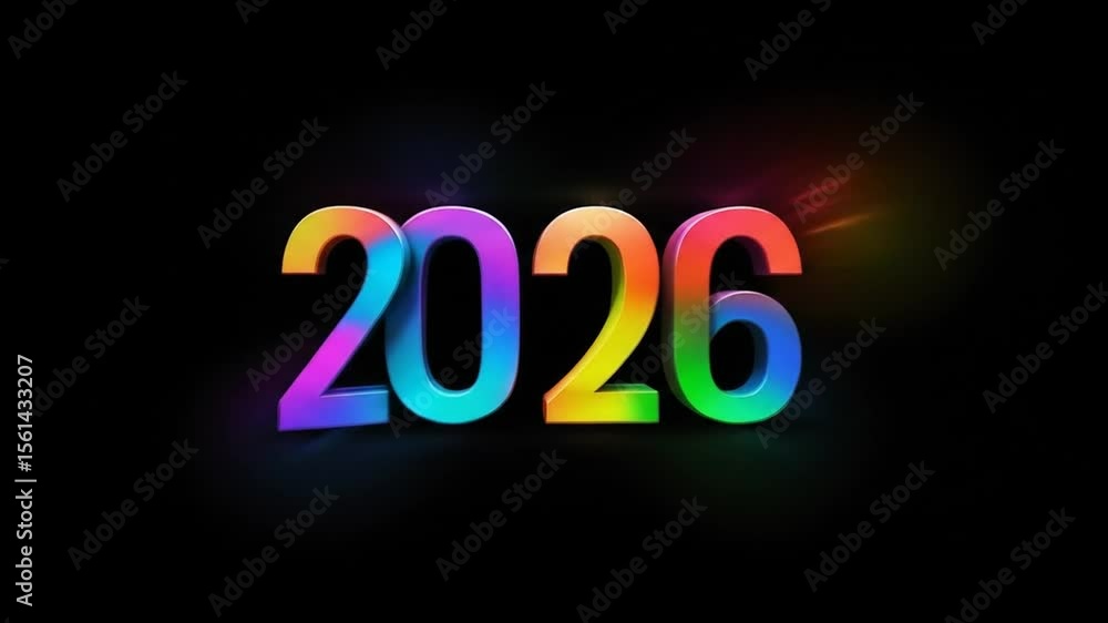 Poster celebrate new year 2026 with colorful 3d rendering numbers on black background