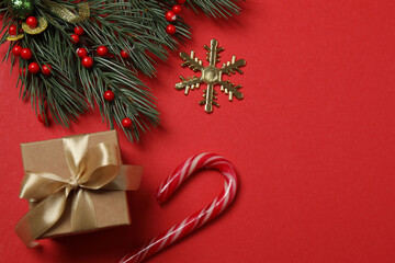 gift box with bow on red background