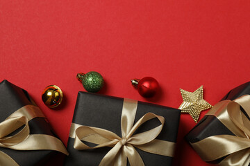 gift box with bow on red background