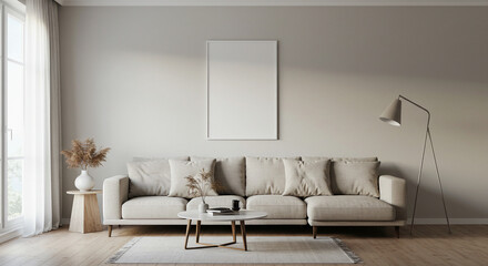 Modern interior design of a comfortable living room with a sofa, armchair, and contemporary furniture creates a luxurious home atmosphere
