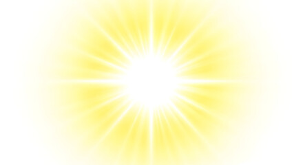 Obraz premium A bright yellow and white light source emitting rays of light on a black isolated background