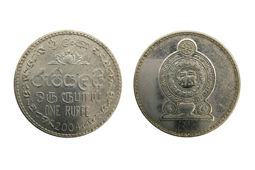 Sri lanka 1 Rupee 2004 coin, made of Nickel-plated steel, Sri Lankan national emblem within a...
