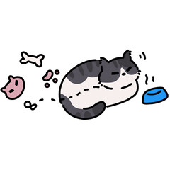 Chill tuxedo cat with toys vector illustration art 