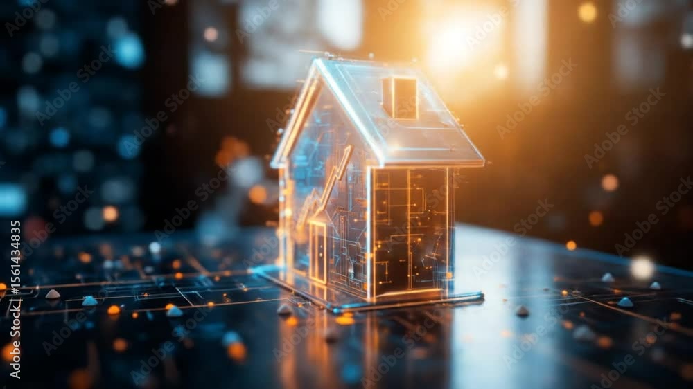 Poster digital house with circuit board design illustrating smart home and technology integration