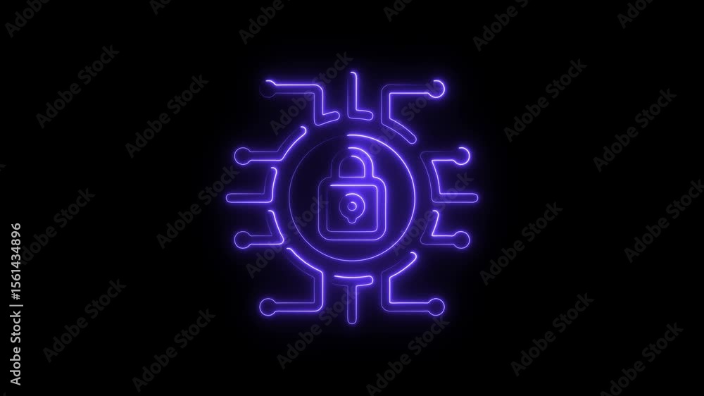 Aufkleber cyber security neon padlock animation digital protection concept data encryption safeguarding
