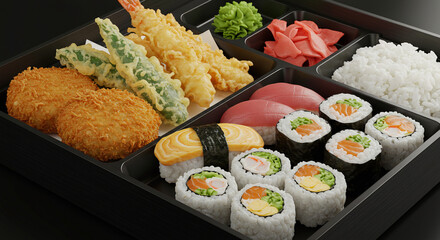 Delicious Japanese sushi rolls with salmon and rice, ready to be enjoyed with chopsticksDelicious Japanese sushi rolls with salmon and rice, ready to be enjoyed with chopsticks