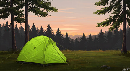 Camping in the serene forest at sunset peaceful nature escape
