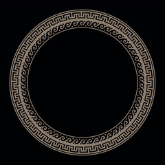 Gold classic Greek wave meander. Greek key meanders. Round greek frame. Circle european border. Patterns of Greece, ancient Rome. In the form of wave. Vitruvian wave. For textile, engraving, embroider