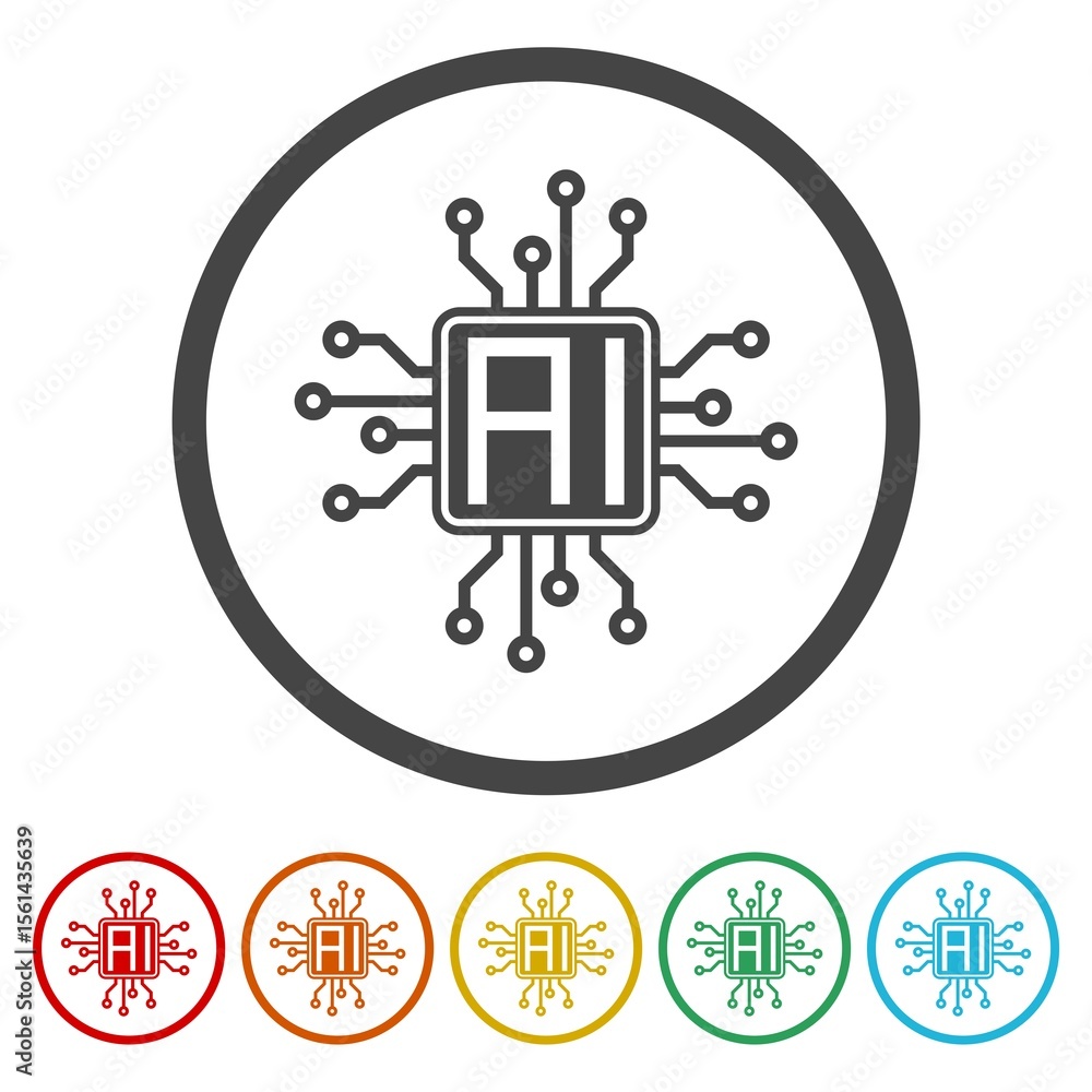 Fototapete AI Processor icon. Set icons in color circle buttons