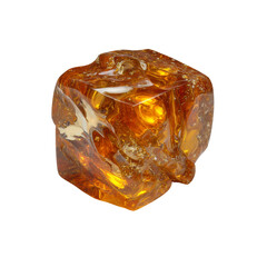 Raw Amber Gemstone, Irregular Cube Shape, Close-up Studio Shot
