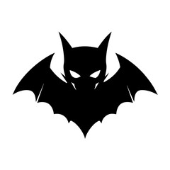 Obraz premium Bat head full black silhouette with extended ears and face vector illustration