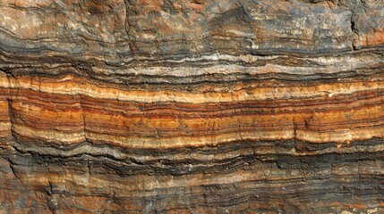 Glowing sedimentary rock layers pulsing with ancient energy, revealing Earth's geological history.