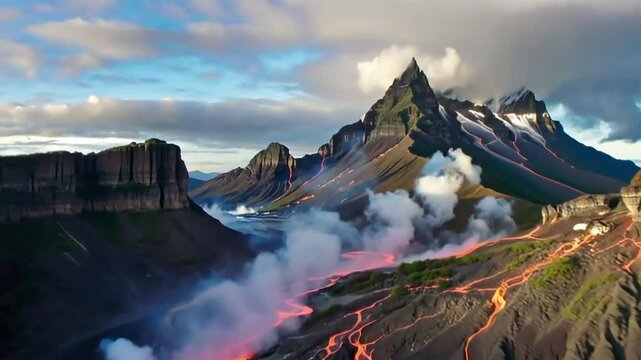 Volcanoes with lava flows on land northern edge lies Conguillio National Park, a nature reserve of Chile.
