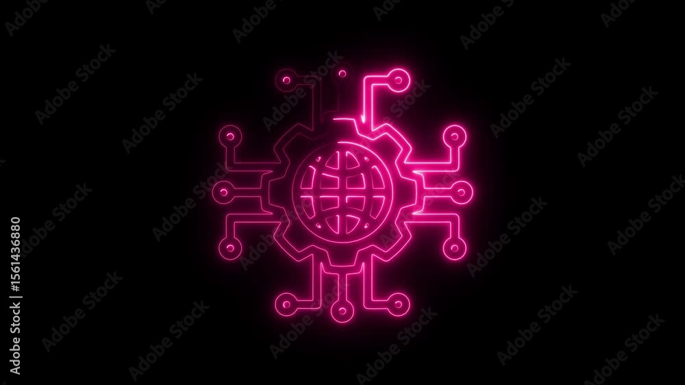 Poster glowing neon tech circuitry globe animation digital world connection global network technology