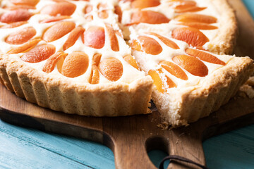 beautiful, appetizing apricot pie with cottage cheese