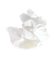 Used crumpled white facial tissue paper isolated on transparent background. Close-up of a used or wrinkled tissue, ideal for hygiene, health, or waste related concepts design.