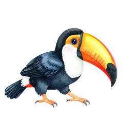 Fototapeta premium Vibrant Toucan Bird: A captivating toucan bird with a large, colorful beak perches gracefully, exuding a sense of wonder. Witness the splendor of nature.