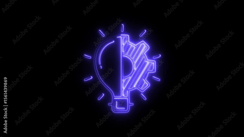 Poster neon lightbulb gear innovation concept animated loop creative idea generation problem solving