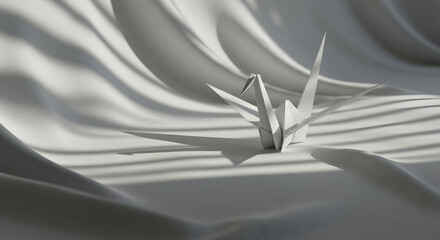 Elegant Origami Crane on Soft White Fabric