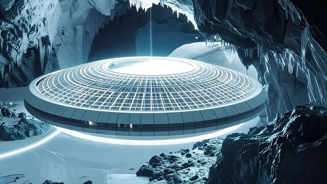 Futuristic Circular Structure In Ice Cave