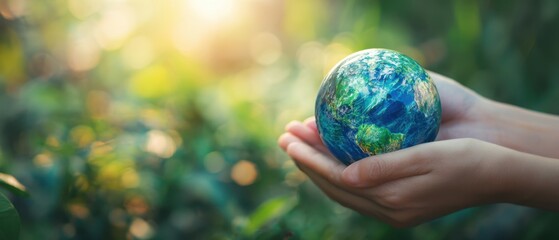 The hands holding a globe symbolizing care for the earth and its future.