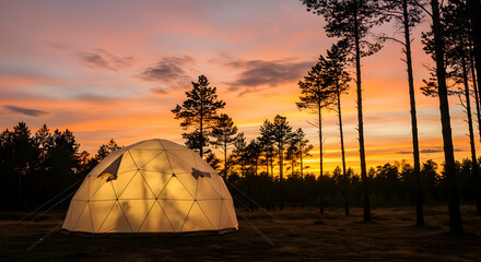 Glamping Getaway Dome Tent Sunset Nature Escape