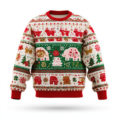Christmas Knitted Sweater with Festive Animal Pattern , PNG isolated cut out image