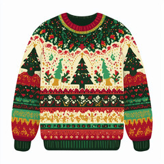 Christmas Sweater with Festive Pattern , PNG isolated cut out image