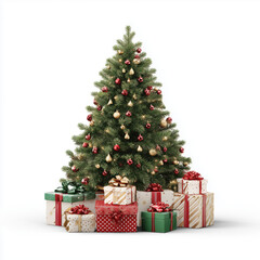 Christmas Tree with Presents - Festive Holiday Decor , PNG isolated cut out image