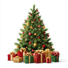 Christmas Tree with Gifts - Festive Holiday Scene , PNG isolated cut out image