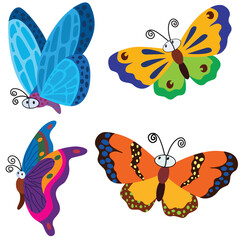 Cute cartoon hand drawn vector set of butterflies clipart.