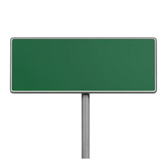 Empty green highway sign on a metal post, isolated on transparent background, cut out, PNG 3D Digital Art, clip art.