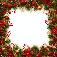 Christmas Frame Design with Red and Gold Ornaments , PNG isolated cut out image